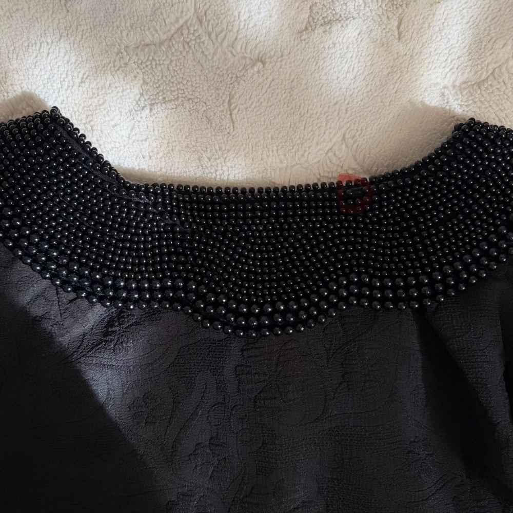 Bohme Black Pearl Collared Textured Floral Button Up Puff Sleeve Blouse - Picture 8 of 11
